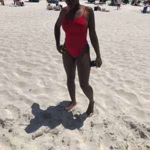 Red full body bathing suit